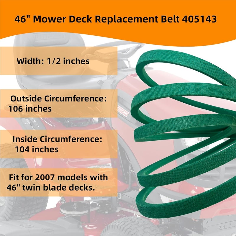 OUSTUE 405143 Mower Deck Belt 1/2"x106" for 46" Craftsman/AYP/Poulan/Husqvarna 532405143 584453101, Ariens 21546607,Husqvarna 2246LS YTH20K46 YTH2146X - Image 2